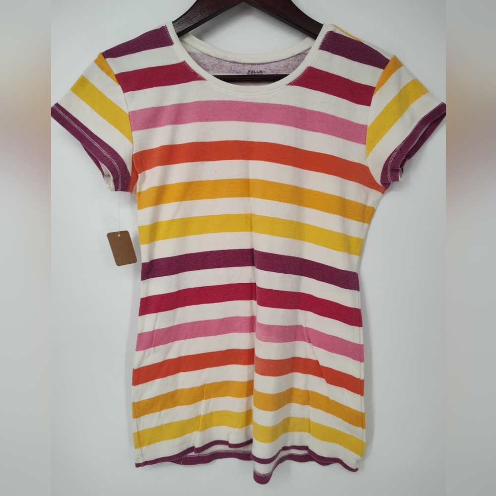 Falls Creek Girls Striped Tee - Pink, Orange, Yellow, Size XL, 14/16